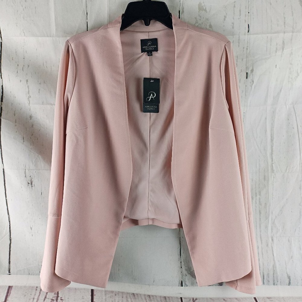 Adrianna Papell Women Size M Smoke Rose Crepe Knit Open Front Jacket NWT $98